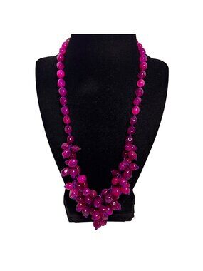 Pink And Purple Beaded Cluster Necklace (6333)